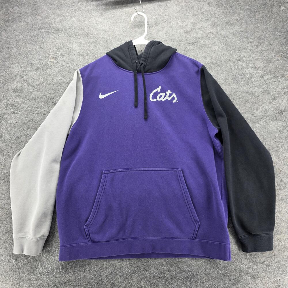 Nike Hoodie Mens L Purple Pullover Hooded Pockets Cats Graphic Fleece Logo